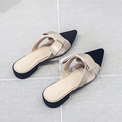 Muller Shoes 2020 Summer New Slippers Outer Wear Slipper Female Wild Pointed Flat Loafers Baotou Shoes Female