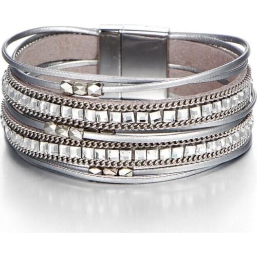 Vintage Multiple Layers Leather Bracelets For Women Men Rhinestone Fashion Charms Rope Bracelet Femme Statement pulsera Jewelry