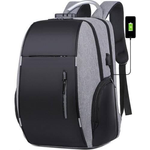 Large Capacity Men Backpack Anti Theft Code Lock Oxford Black USB Bagpack Male