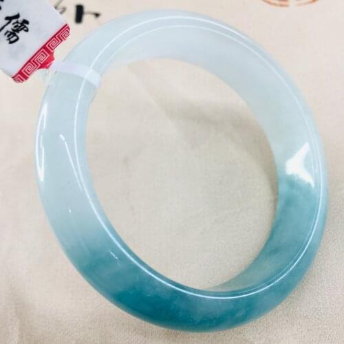Jewelry Pure Natural Jadeite Bracelet Natural Ice Bottom Blue Water 54-62mm Double Color Female Jade Bracelet Send Certifi