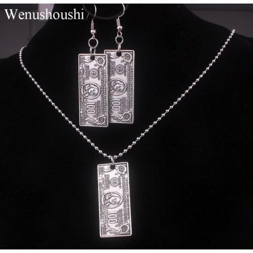 Hiphop one hundred dollars jewelry sets rock punk dollars necklaces earrings women alloy nickel free di022