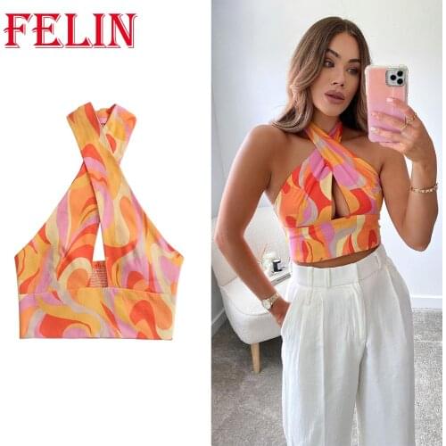 Za 2021 Summer Women Bright Color Linen Short blouse Y2K Sexy Tanks Cropped Tops Mujer Sleeveless Chic Femal Mujer Chaleco