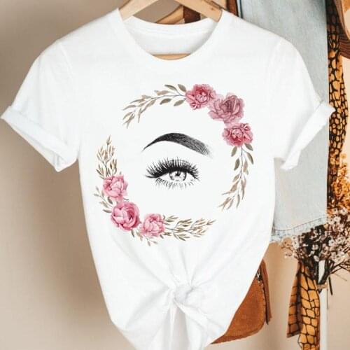 Women Clothes 90s Floral Flower Casual Eye 90s Cartoon Summer Short Sleeve Tshirt Female Tee Print Fashion Top Graphic T-shirt