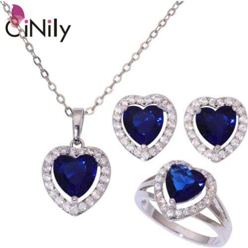 CiNily Blue White Zircon Garnet Silver Plated Wholesale for Women Jewelry Necklace Pendant Earrings Ring Jewelry Set NT244-47