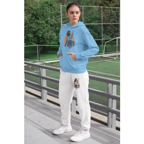 Angemiel Wear Vicinity Pubg Women Tracksuit Set Blue Hooded Sweatshirt White Sweatpants