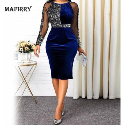 Sequins Patchwork Sexy Hollow Gauze Women Dress Round Neck Print Long Sleeve Party Dress Female Velvet Slim Retro Zipper Dress
