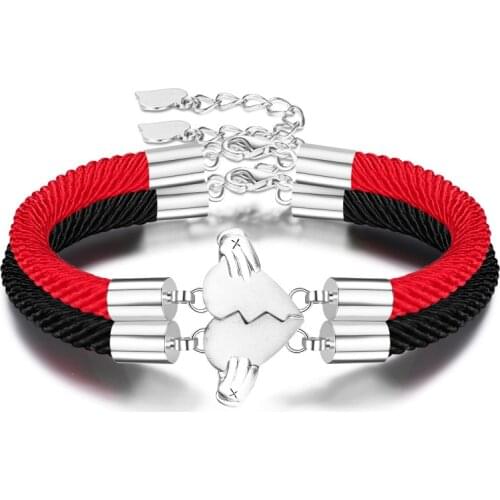 2pcs / Set Magnet Attracts Pendant Couple Bracelet Heartbreak Charm Jewelry Lucky Red Rope Bracelets Lover Gift for Women Men