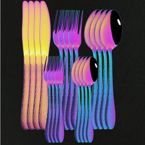 20Pcs Rainbow Tableware Cutlery Set Cake Fork Spoon Stainless Steel Dinnerware Set Western Hotel Party Kitchen Flatware Set
