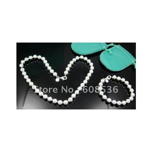 2018 fashion jewelry, Hot S925 Silver color Jewelry Sets Necklace & bracelet,, 8MM HOLLOW BEADS