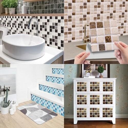 3D Glass Tile Wall Stickers Waterproof Self Adhesive Wallpaper Kitchen Bathroom Cabinet Stove Decals for Furiture Wallstickers