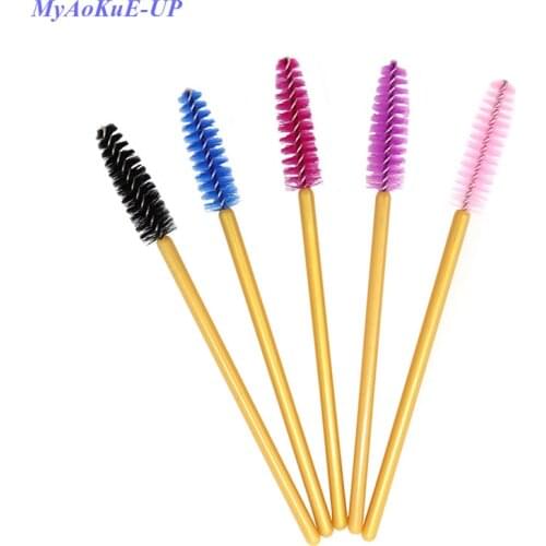 500 Pcs/lot Disposable One-off Nylon Eyelash Brush Eyelash Extension Mascara Wands Applicator Spoolers Golden Makeup Tools