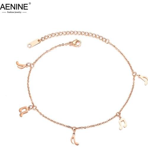 AENINE Titanium Steel Bohemia Beach Chain & Link Anklets For Women Girls Trendy High Heels Note Charm Anklet Jewelry AA19047