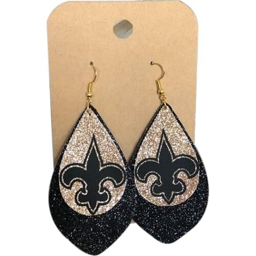 Glitter New Orleans Inspired Football Fans Leather Earrings Double Layer Lightweight Teardrop Earrings Cерьги Make Your Order