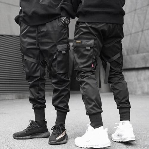 2021 Hip Hop Boy Multi-pocket Elastic Waist Design Harem Pant Men Streetwear Punk Casual Trousers Jogger Male Dancing Black Pant