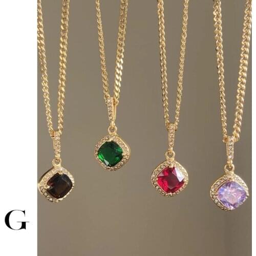 GHIDBK Street Style Rainbow Irregular Glass Cubic Zirconia Charm Cuban Chain Chokers Statement Stone Necklaces Fashion Jewelry