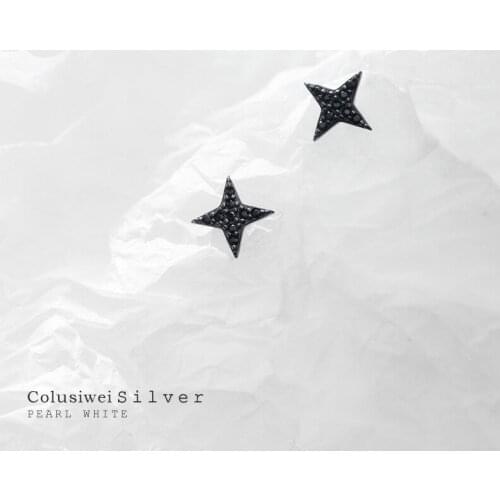 Colusiwei 100% Real 925 Sterling Silver Black Star Meteor Mysterious Obsidian Stud Earrings For Women Fashion Silver Jewelry