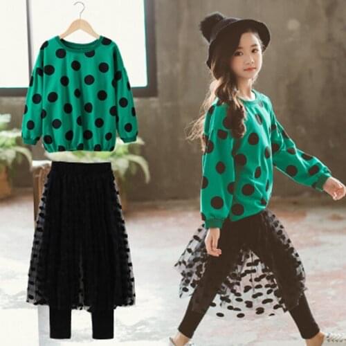 Children Clothing 2019 Autumn Winter Girls Clothes 2pcs/Sets dot sweatshirt+ lace pants Kids Outfits Suit For Girls Clothing Set