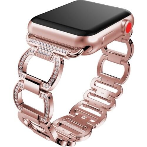 For Apple Watch Series 5 4 3 2 1 44MM 40MM 42MM 38MM Stainless Steel Diamond Women Watches Bracelet Lady Wristband for iWatch