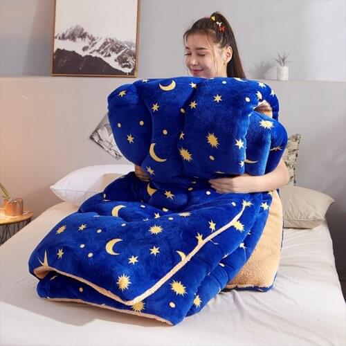 Double-sided Flannel Cashmere Duvet Winter Thickened Warm Comforter Sofa Bed Blanket Soft Bedspread Imitate lambs wool Quilt