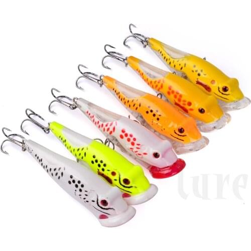 HiUmi 6pcs 8cm 12.48g Popper Fishing Lures Plastic Bass Bait 6 Colors Available Fishing Tackle #8 High Carbon Hook D