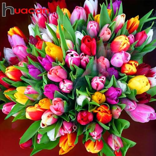 Huacan 5D DIY Diamond Painting Flower Tulip Full Square/Round Paint With Diamonds Embroidery Art Home Decoration