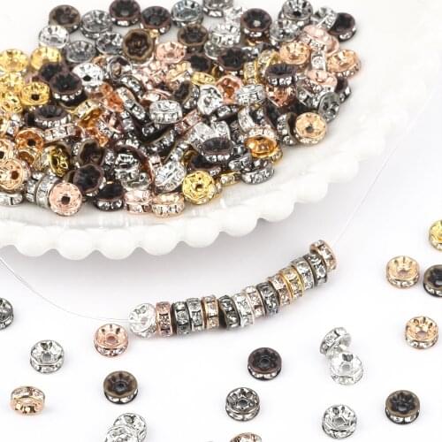 50Pcs 4 6 8 10mm Black Gold Silver Color Crystal Rhinestone Round Loose Spacer Beads for Jewelry Making DIY Bracelet