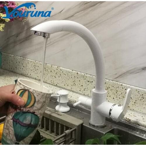 VOURUNA Pure White 3 Way Kitchen Faucet Osmosis Reverse Tri Flow Filtered Sink Mixer Tap
