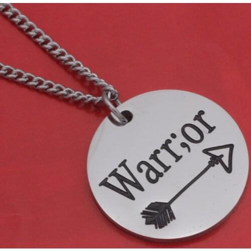 Stainless Steel Warrior Pendant Necklace Awareness Recovery Symbol Handstamped Arrow Mental Health Necklace Women Girl YLQ0695