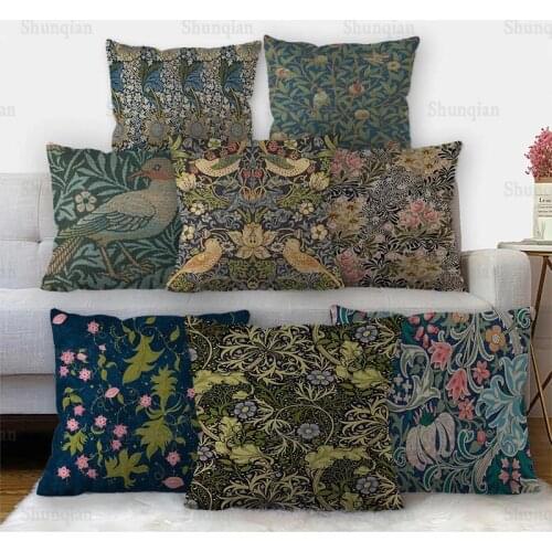 Nice William Morris Pillowcase Cotton Linen Fabric Square Zipper Pillowcase 45X45cm Wedding Decorative Pillow cover 11-17