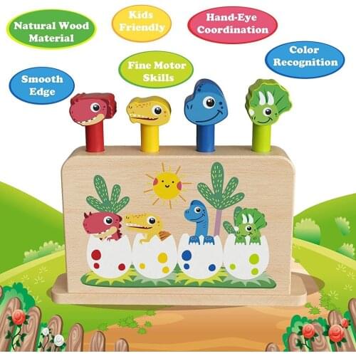 Non-Toxic Wooden Infant Toy Dinosaur Pop Up Toy Montessori Toy Children Kids Educational Toy Gifts For Toddlers Boys Girls