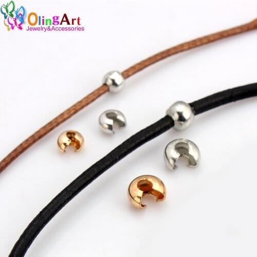 OlingArt 4/5/6MM 150pcs/Lot Ordinary Silver Plated/Gold Alloy Crimp Fixed Beads Round Covers DIY Necklace Jewelry Making