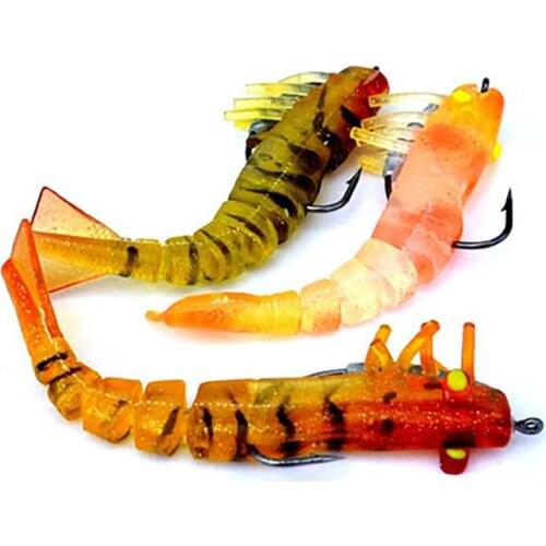 1Pcs Simulation of Stick Shrim with Crank Hook 8.9cm 9g Fishing Artificial Bait Simulation Lifelike Prawn Soft Shrimp Bait