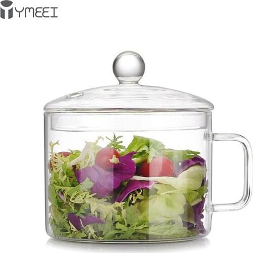 YMEEI Transparent Glass Cooking Bowl Multi-function Open Fire Health Pot With Handle Instant Noodle Pot For Household Cookware