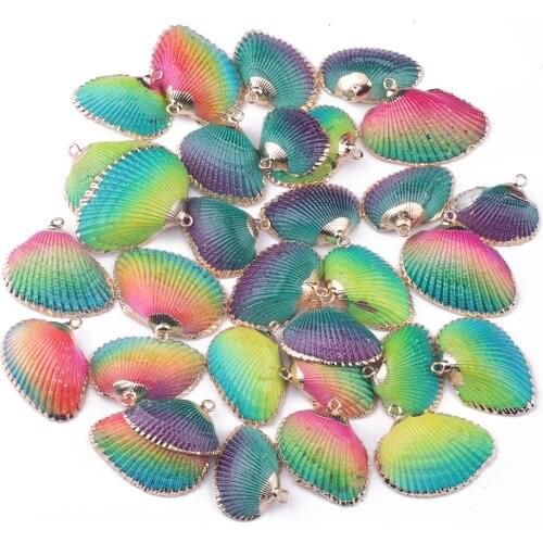 2pcs 25x38mm Rainbow Shell Loose Beads Natural Conch Shells Pendant Charm for Jewelry Makigng Necklace Earrings Connector