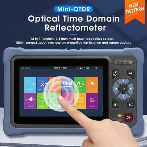 Free shipping MINI OTDR 1310/1550nm 26/24dB Fiber Optic Reflectometer Touch Screen VFL OLS OPM Event Map Ethernet Cable Tester