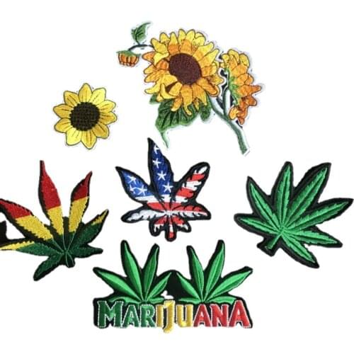 20Pcs/lot Embroidery Patches Hemp Leaf Letter Sunflower Clothing Accessories for Shoes Hats Sewing Accessories Wholesale