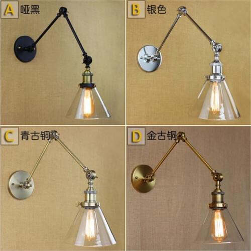 Glass Chrome Wall Light Lamp Mirror Finish Retro Industrial Vintage Edison Bulb lights lampe wall mounted swing arm lights ABCD