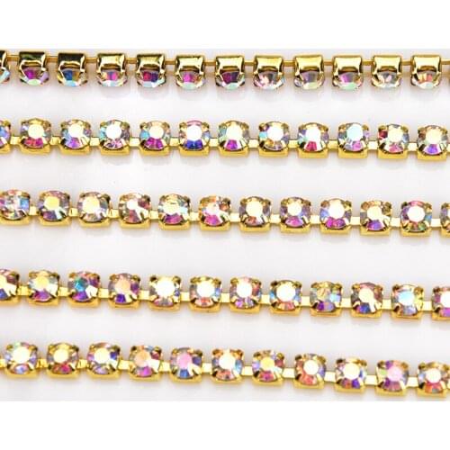AAAAA Rhinestone Cupchain Strass Clear Crystal AB Stone Trimming Silver Gold Base Plating 10yard/Roll Flatback DIY SS6-SS28
