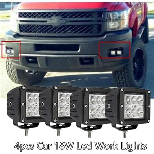 4pcs 3x3 18W Flood Beam LED Fog Lights Pod fit for Chevy Silverado 1500 2500 3500 07-13 for SUV ATV Boat Motorcycles
