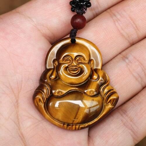 Tiger Eye Carved Maitreya Buddha Pendant Necklace Natural Stone Lucky Energy Yoga Zen Buddhism Necklace Women Men Jewelry