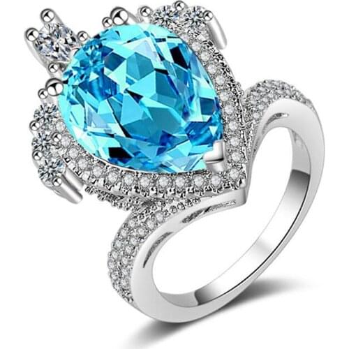 YaYI Jewelry Top Quality Princess Cut AAA+ Blue Cubic Zirconia Silver Color Engagement Wedding Heart Rings Party Rings Gifts
