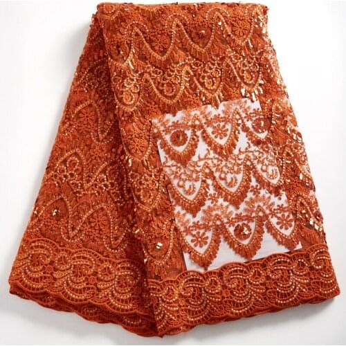 Zhenguiru Rose Red Lace French Fabric Lace 2021Beautiful Sequined Embroidery New Nigeria Lace Fabric For Women Party Dress A2296