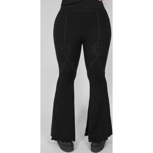PUNKRAVE Womens Gothic Flared Pants Sexy Perspective Mesh Big Size Elastic Knitted Thin Slim Fit Trousers
