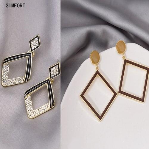 Womens 925Silver Pin Earing Gentle Earth Color Hollow Geometric Square Rhombus Simple Personality Alloy Decoration Jewelry Gift