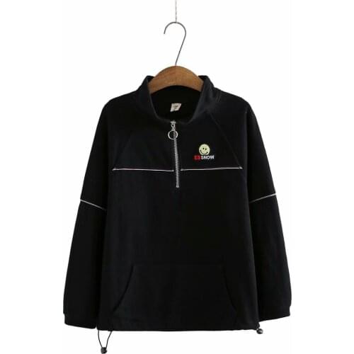 Plus size Womens Sweatshirts with zipper 2021 fashion spring autum pullover Woman clothes stad collar tops black blue Fuchsia