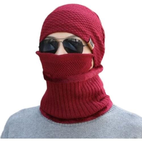 Winter Skullies Hat Wool Beanies Knitted Hat Scarf Mask With Lining Male Gorras Bonnet Winter Hats For Men Beanies Hats 3Pieces