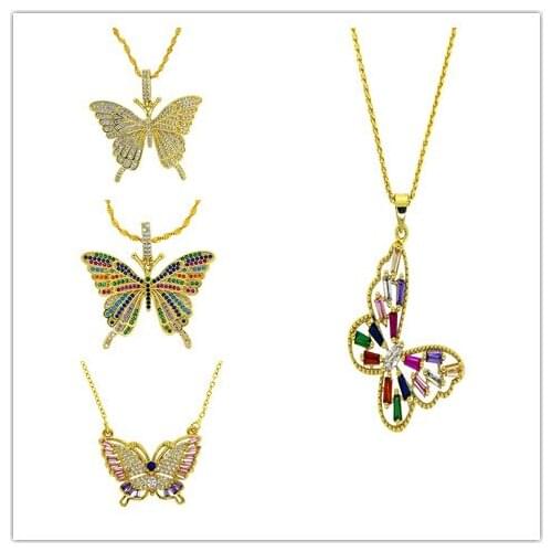 2pcs 2021 bling CZ women girl jewelry chain hip hop New Arrive Zirconia Butterfly Necklace Charm Choker necklace Daily Jewelry