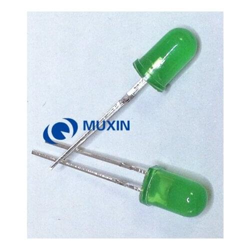 200pcs 5mm Green LED Lamp Light Diode Diffused Round Top Light-Emitting Diode 5 mm DIP Electronics Component Through Hole Angle