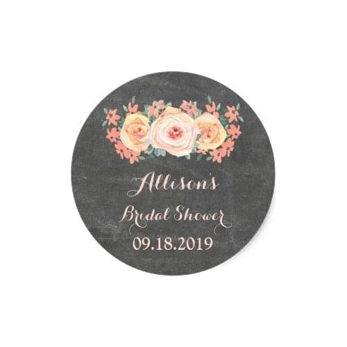 3.8cm Chalkboard Peach Floral Bridal Shower Favor sticker