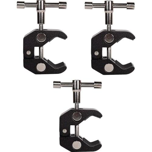 3Pack Super Clamp with 1/4 and 3/8 Thread Camera Clamp Mount，Crab Clamp Rod Clamp Clip for Cameras, Rods, Lights, Hooks, Shelves